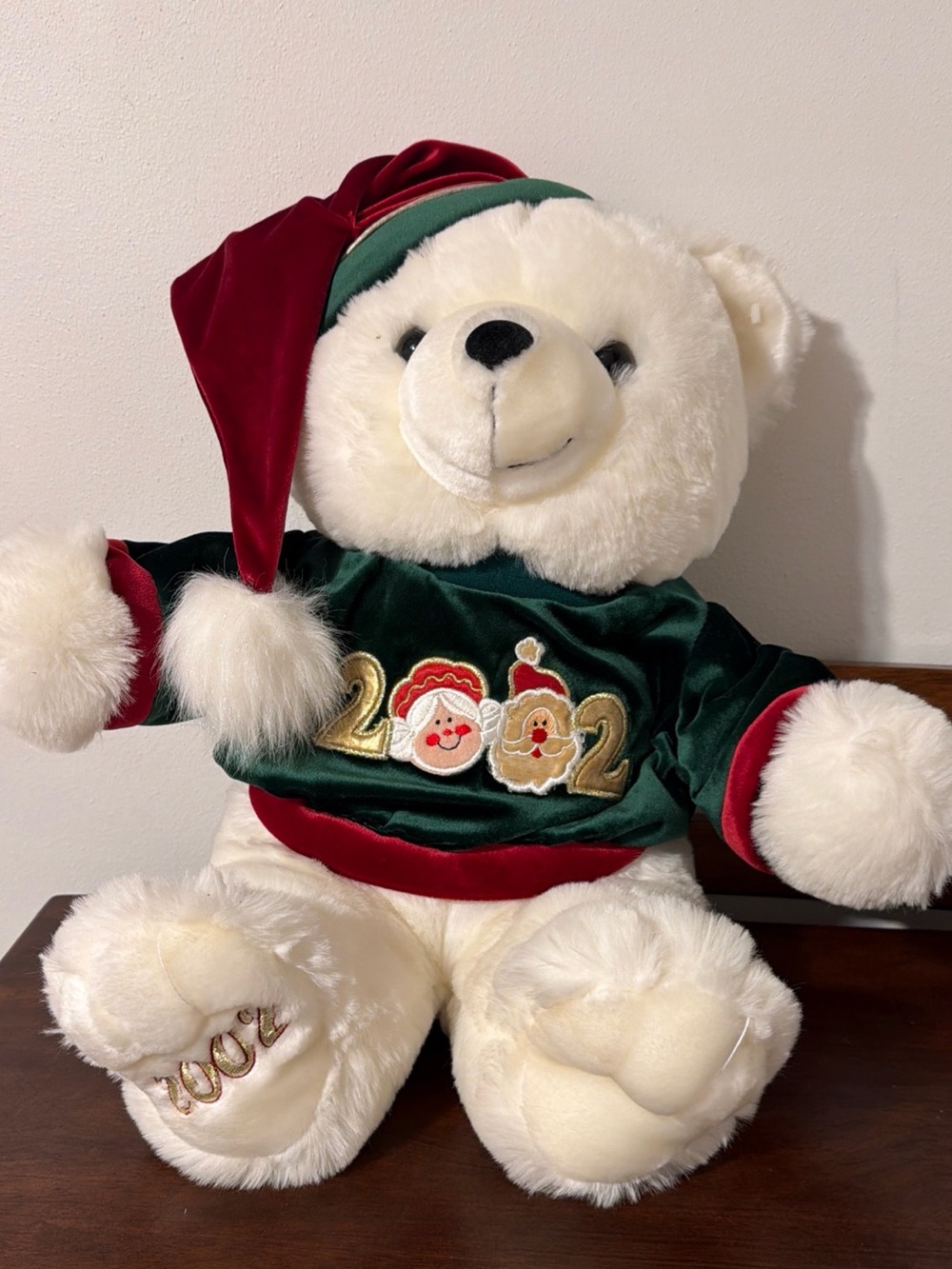 2002 DanDee Kmart Holiday Santa Bear Plush White Christmas Teddy Bear